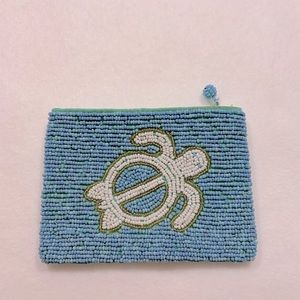 Blue Beaded Turtle Zipper Coin Purse